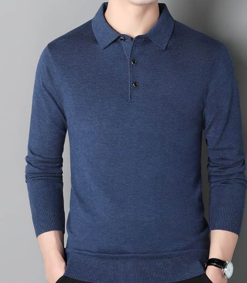 Men's Color Block Long Sleeve Knit Polo Shirt