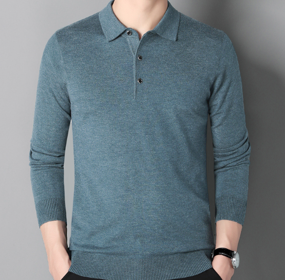 Men's Color Block Long Sleeve Knit Polo Shirt