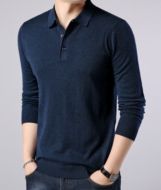 Men's Color Block Long Sleeve Knit Polo Shirt