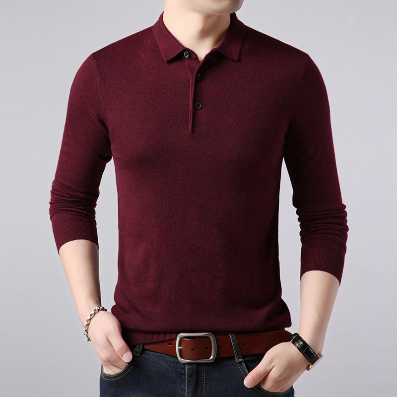 Men's Color Block Long Sleeve Knit Polo Shirt