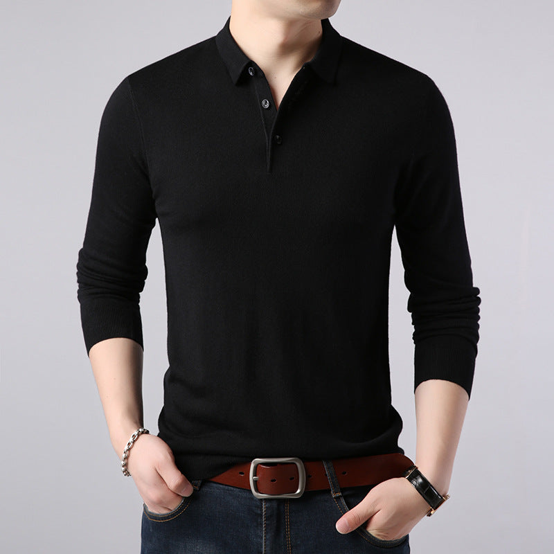 Men's Color Block Long Sleeve Knit Polo Shirt