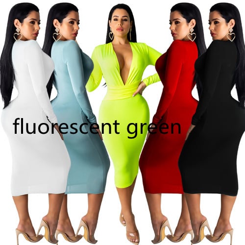 Deep V Neck Long Sleeve Hip Dress for Fashionable Look