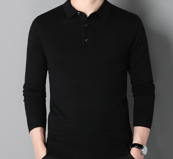 Men's Color Block Long Sleeve Knit Polo Shirt