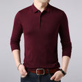 Men's Color Block Long Sleeve Knit Polo Shirt