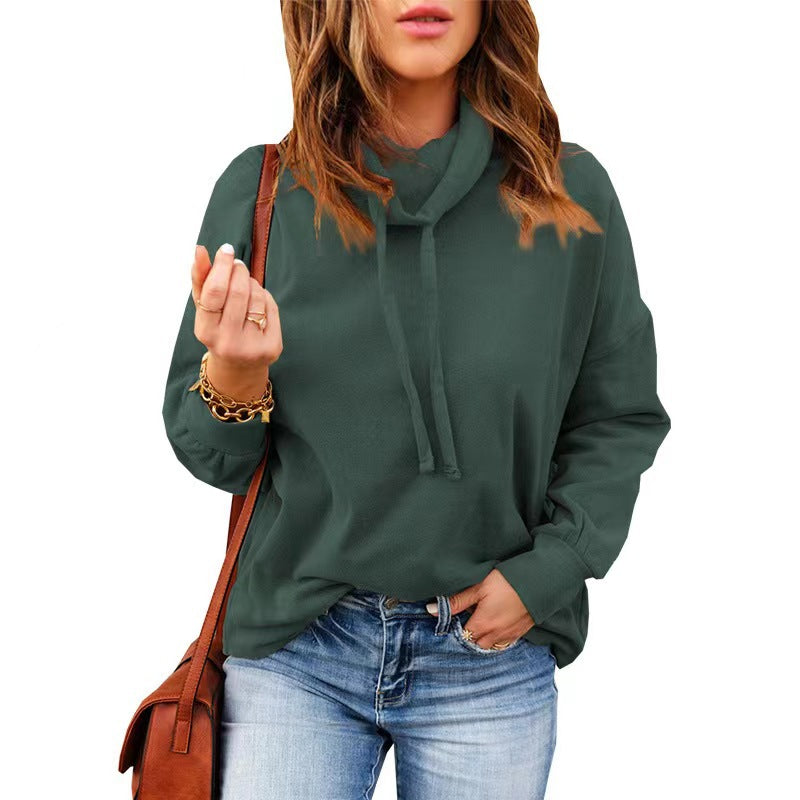 High Neck Drawstring Hoodie for Women with Long Sleeves