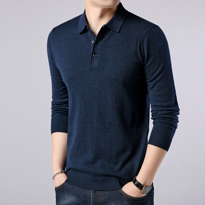 Men's Color Block Long Sleeve Knit Polo Shirt