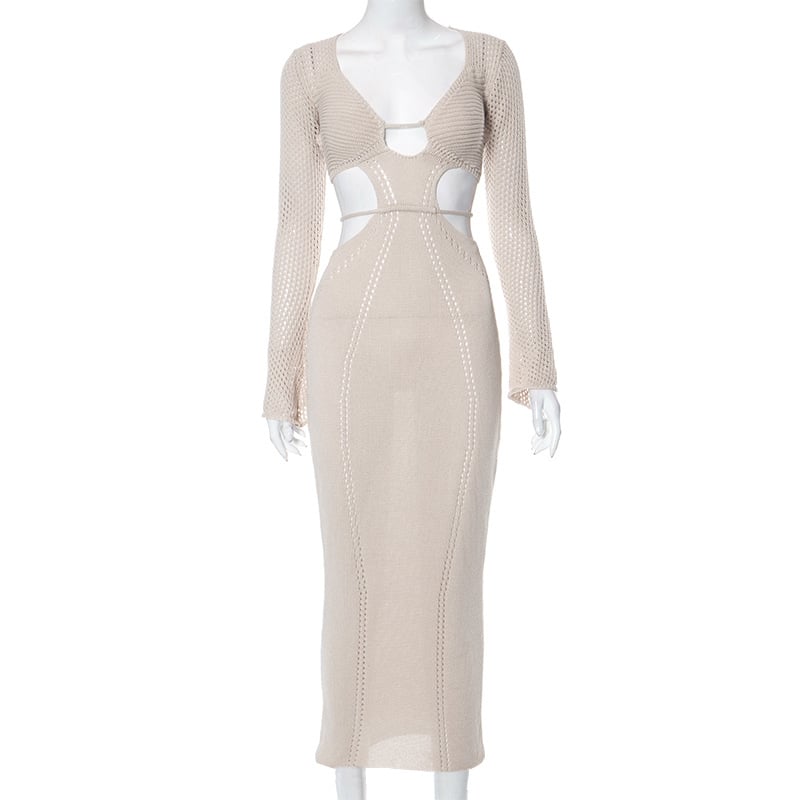 New Ladies Long Sleeve Hollow Dress