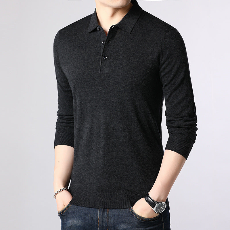 Men's Color Block Long Sleeve Knit Polo Shirt