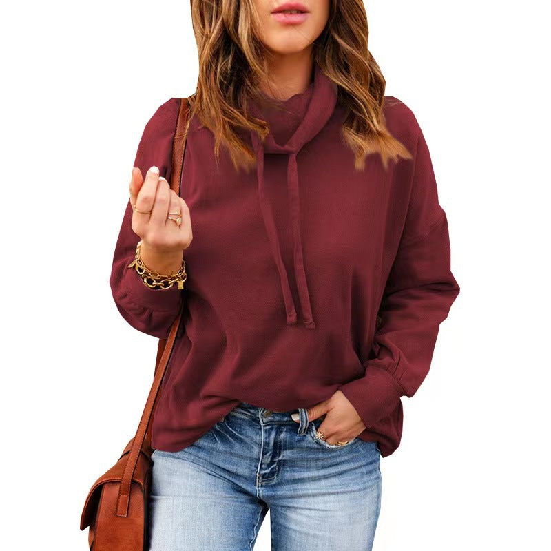 High Neck Drawstring Hoodie for Women with Long Sleeves