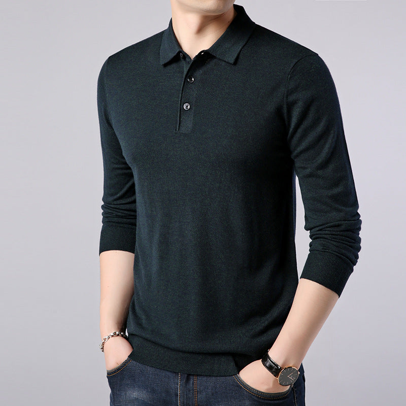 Men's Color Block Long Sleeve Knit Polo Shirt